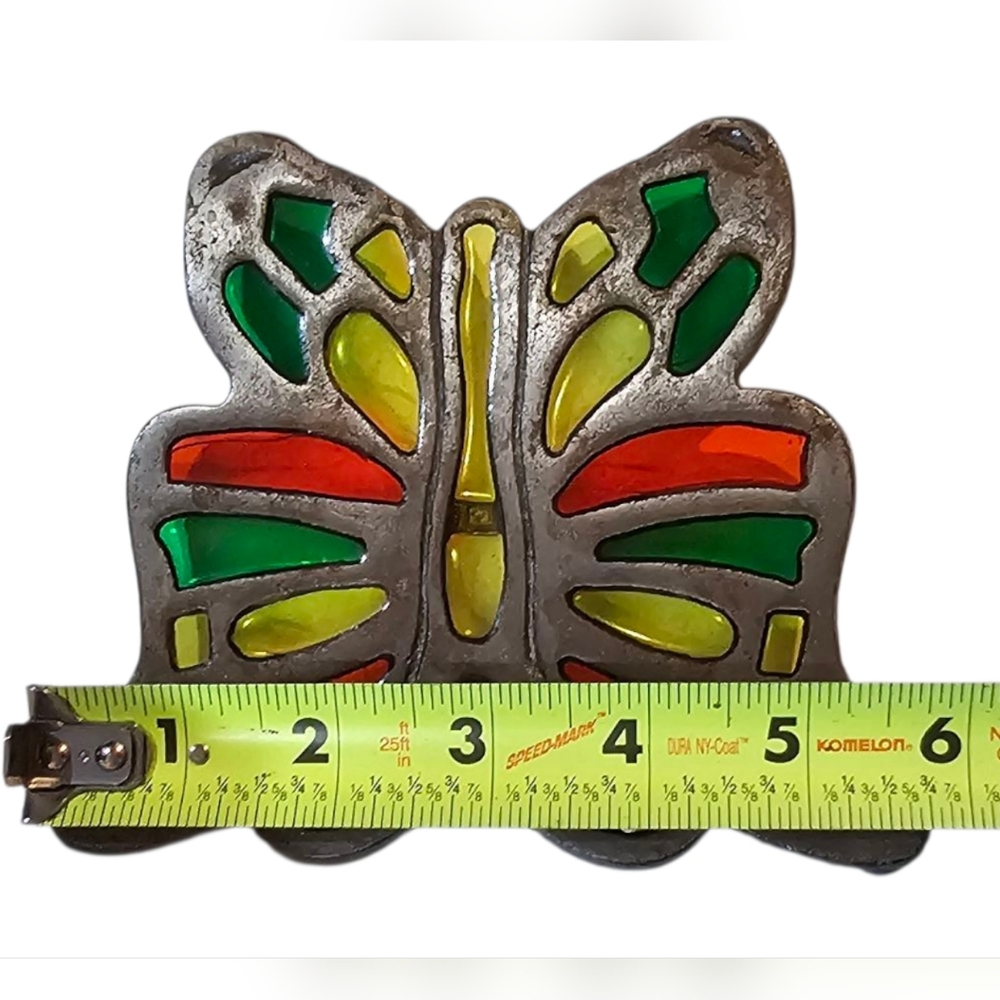 Vintage Set of 2 Colorful Iron & Acrylic Butterfly and Woven Oval Trivets - Picture 8 of 8